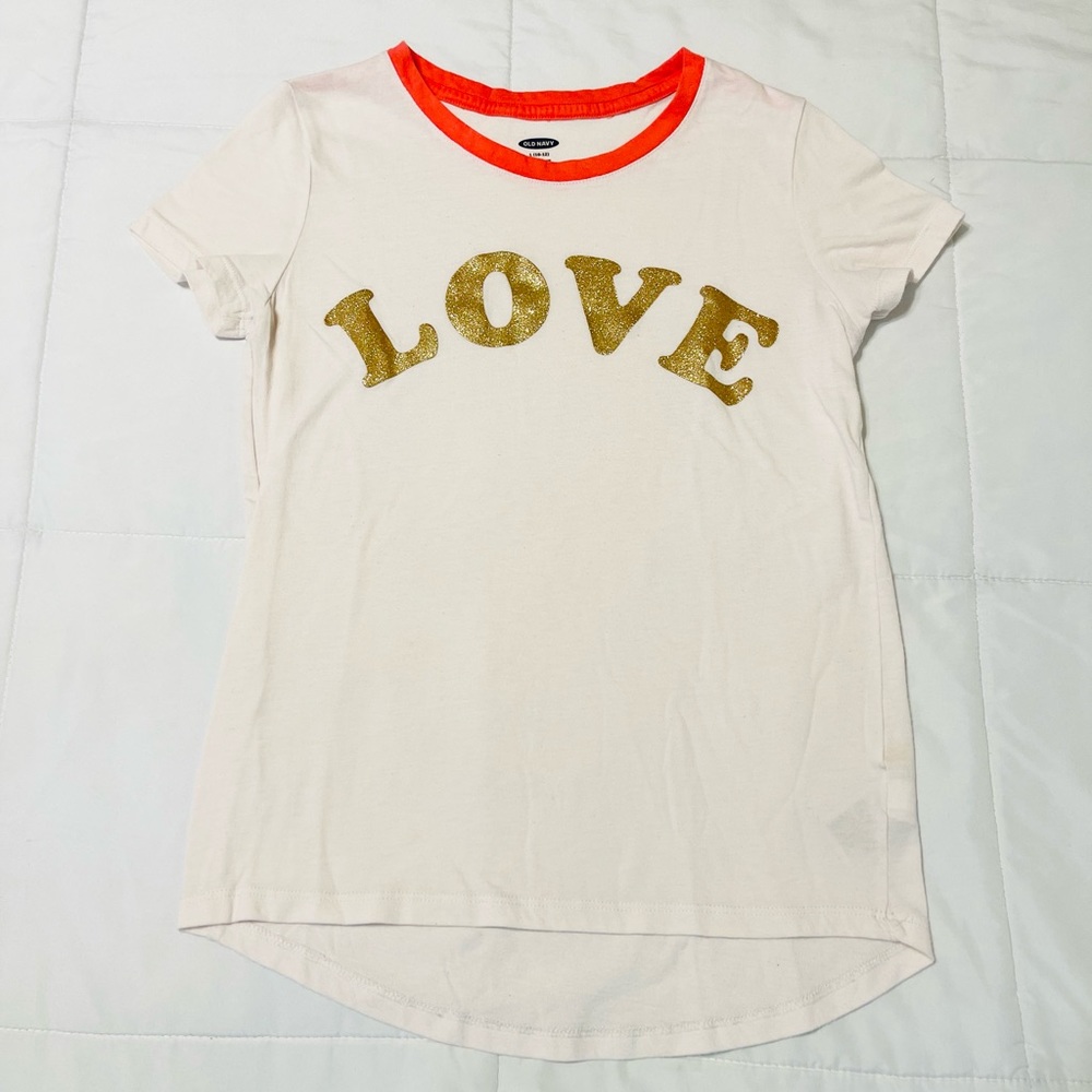 Old Navy Girls Cream “Love” Tshirt Size L / 10-12
